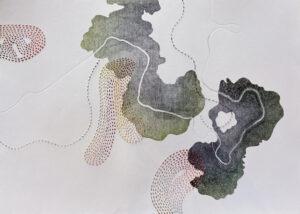 Sarah Thornton-Smith, here : now 2024, etching inks and gouache on paper, courtesy the artist.